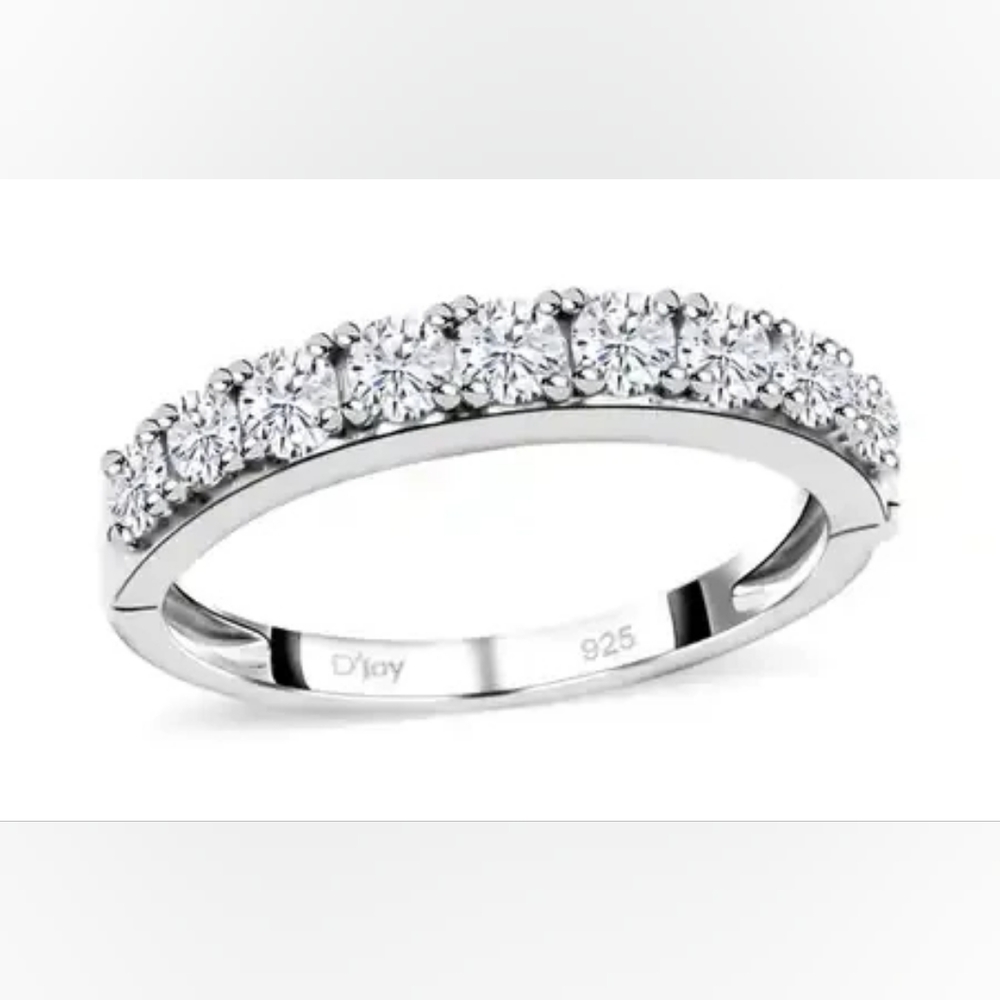 Arthritis Friendly Moissanite Half Eternity Band Ring in Rhodium O/SS Unisex